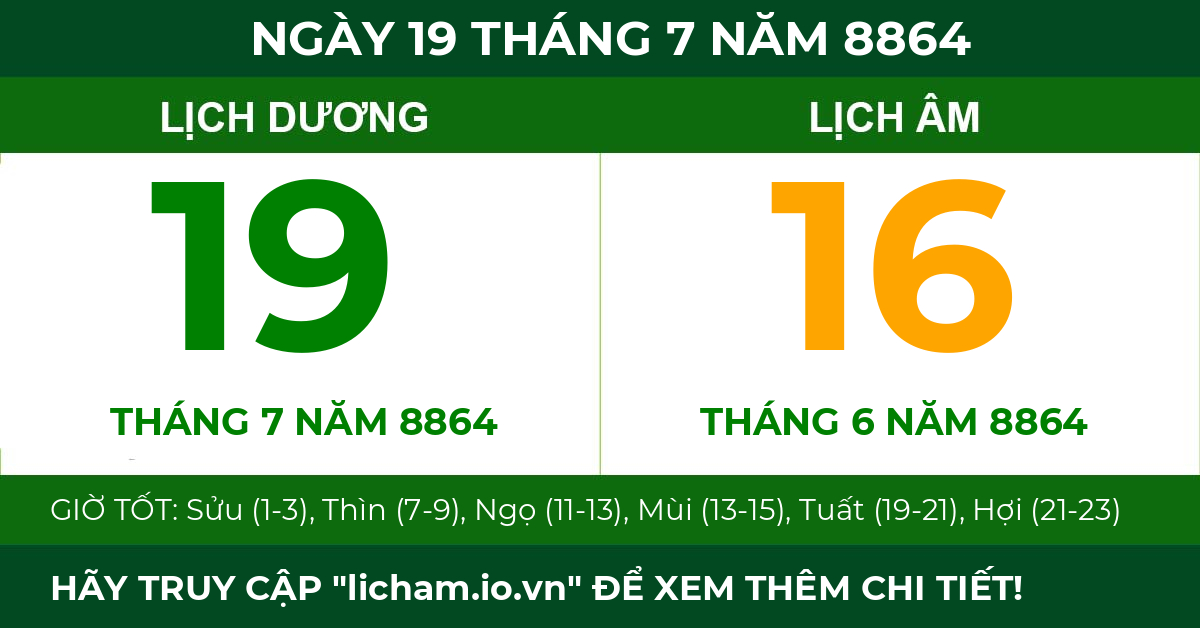 lịch âm ngày 19 tháng 7 năm 8864