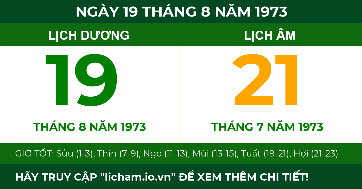 lịch âm ngày 19 tháng 8 năm 1973