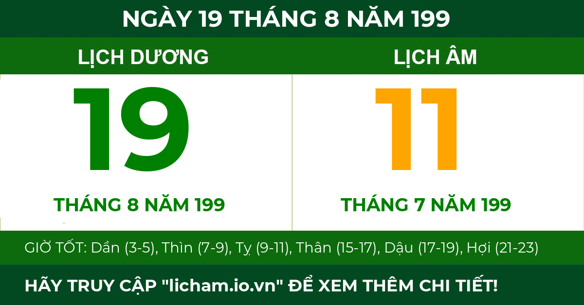 lịch âm ngày 19 tháng 8 năm 199