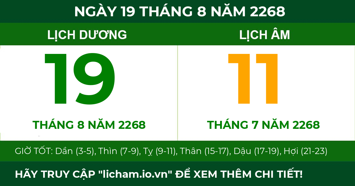 lịch âm ngày 19 tháng 8 năm 2268