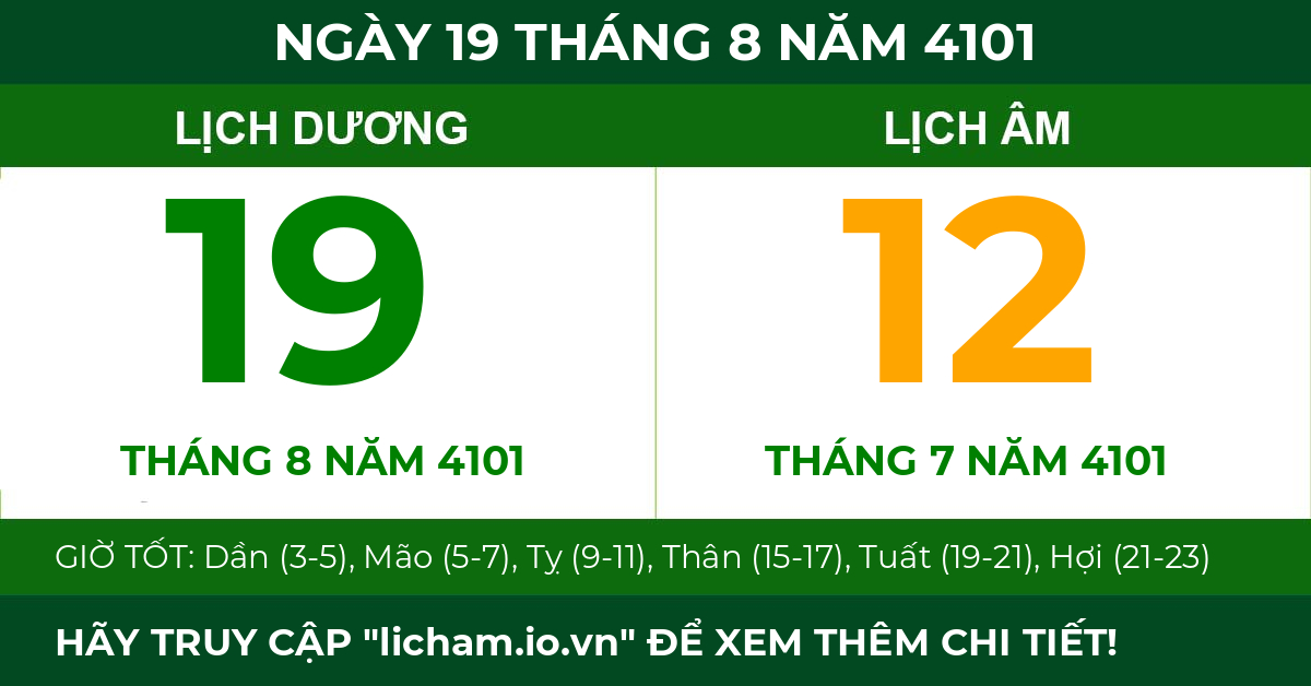lịch âm ngày 19 tháng 8 năm 4101