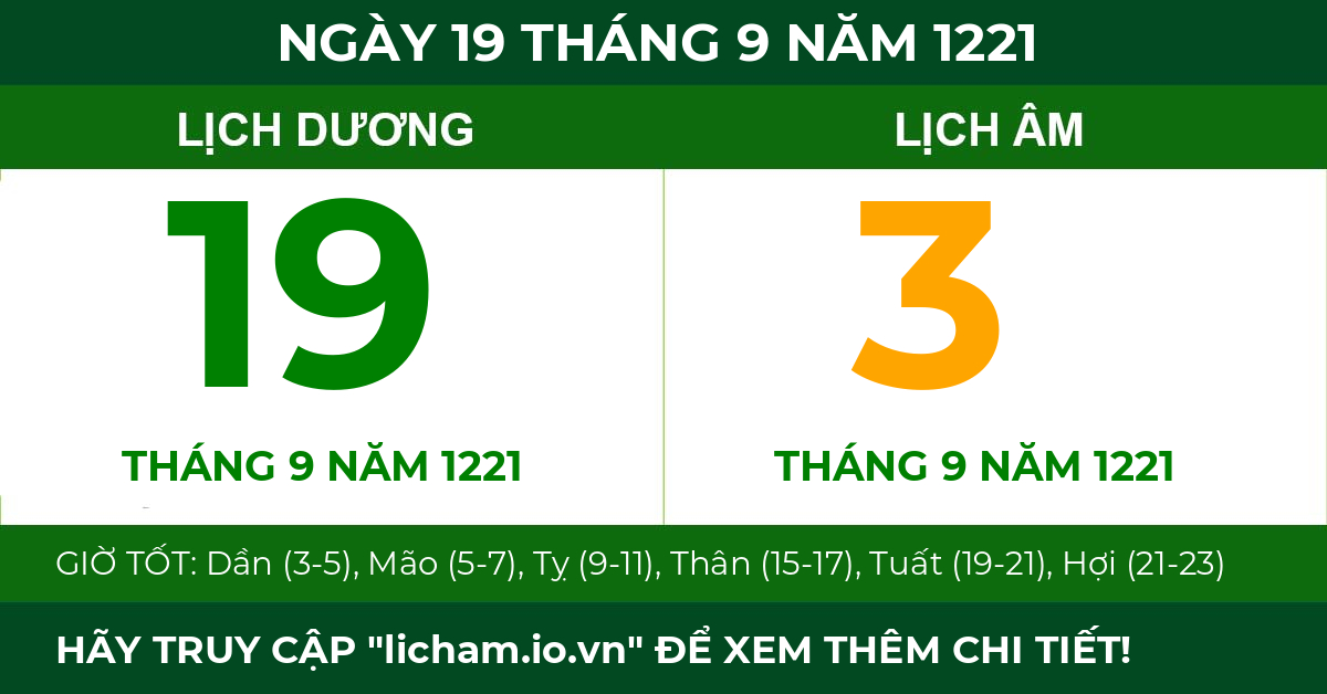 lịch âm ngày 19 tháng 9 năm 1221