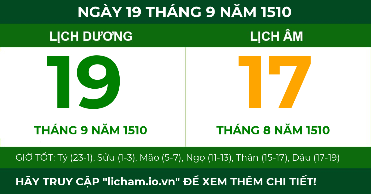 lịch âm ngày 19 tháng 9 năm 1510