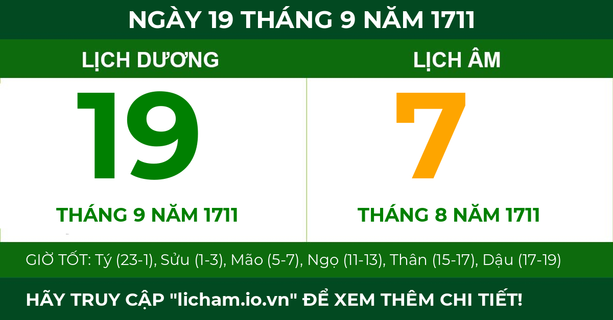 lịch âm ngày 19 tháng 9 năm 1711
