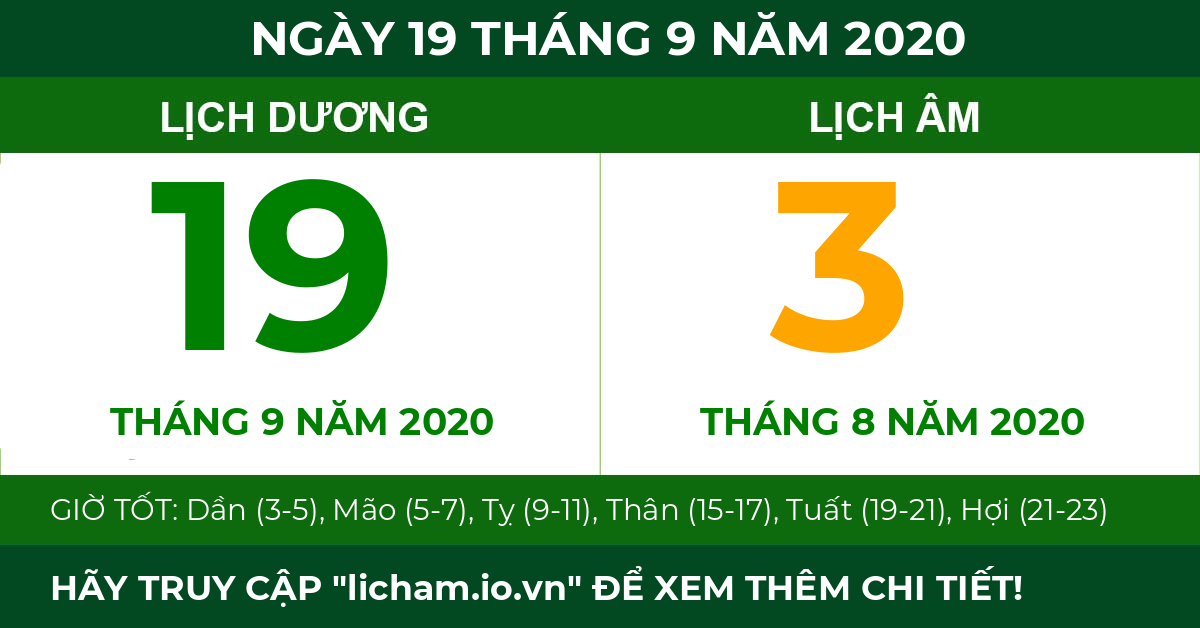 lịch âm ngày 19 tháng 9 năm 2020