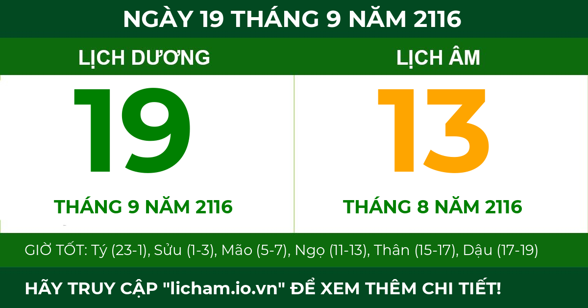 lịch âm ngày 19 tháng 9 năm 2116