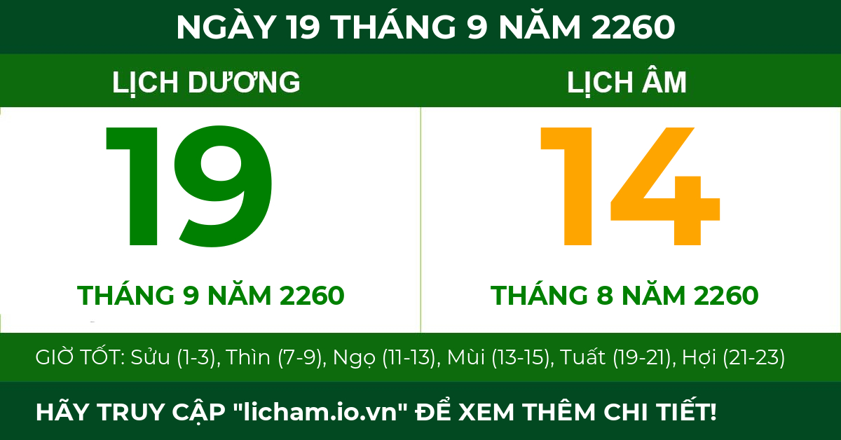 lịch âm ngày 19 tháng 9 năm 2260
