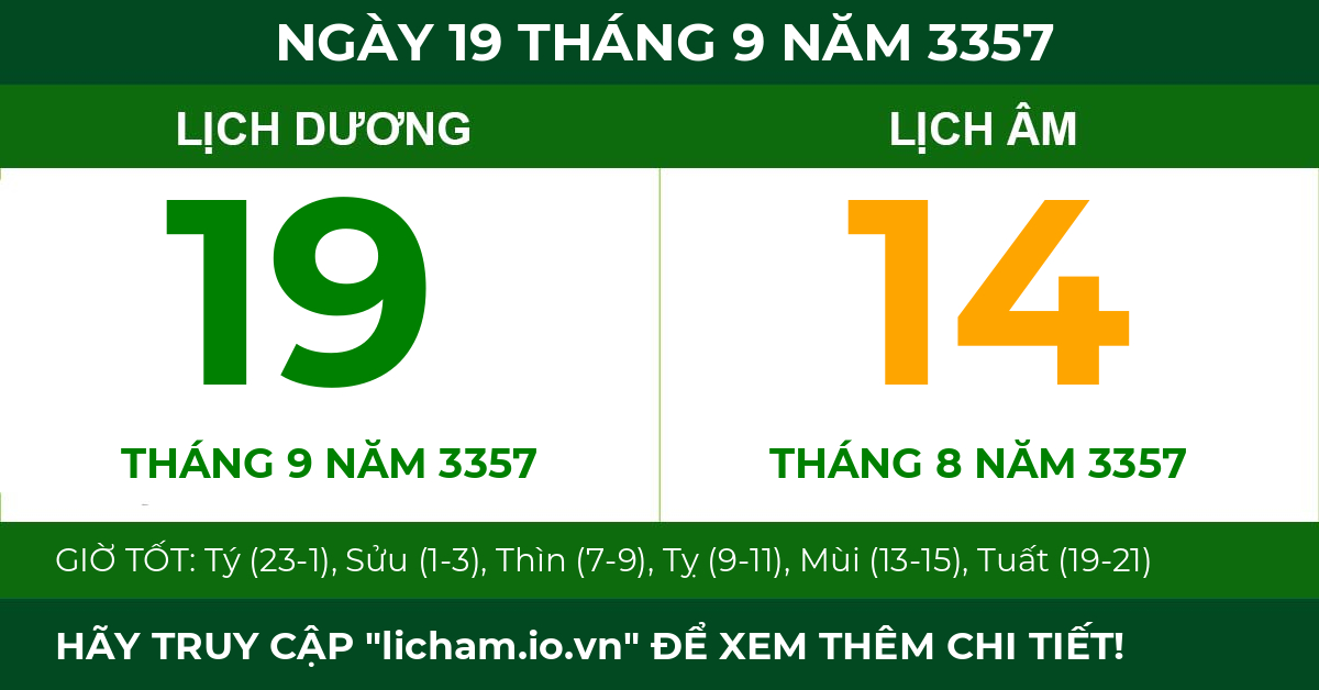 lịch âm ngày 19 tháng 9 năm 3357