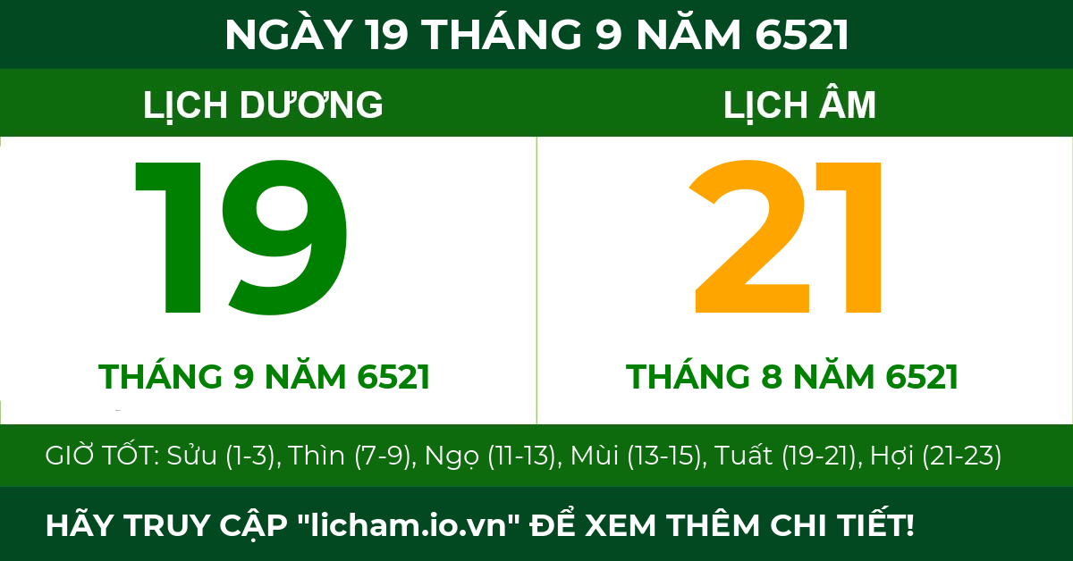 lịch âm ngày 19 tháng 9 năm 6521