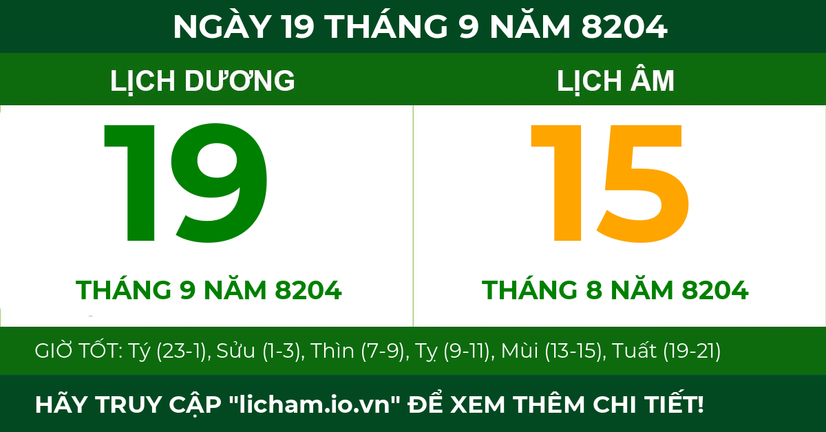 lịch âm ngày 19 tháng 9 năm 8204