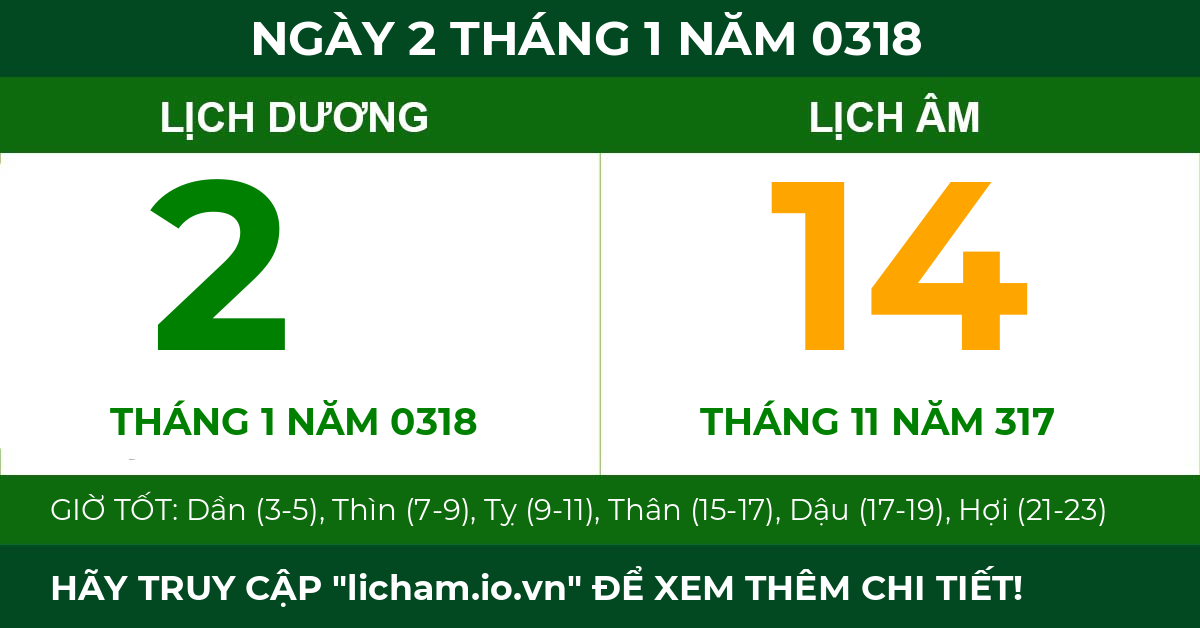 lịch âm ngày 2 tháng 1 năm 0318