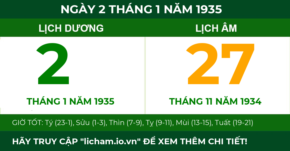 lịch âm ngày 2 tháng 1 năm 1935