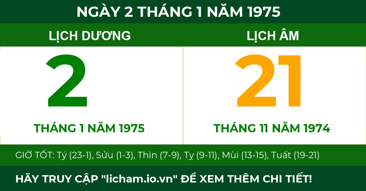 lịch âm ngày 2 tháng 1 năm 1975
