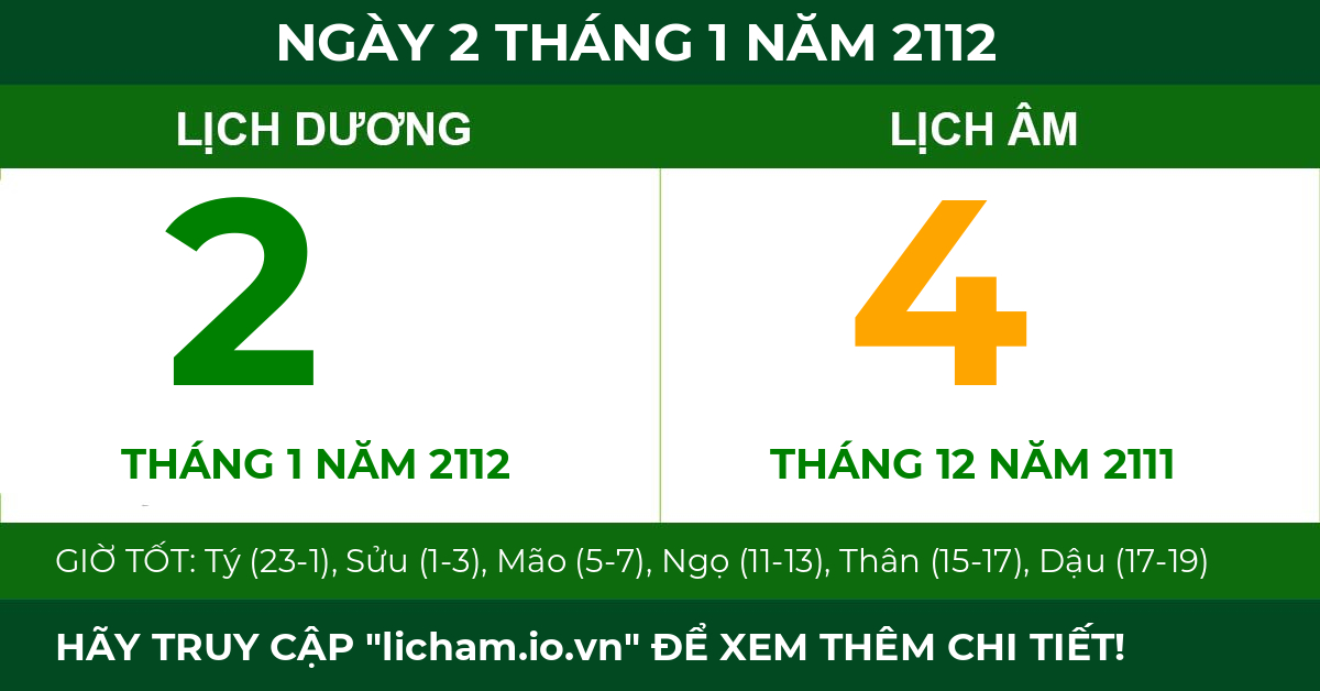 lịch âm ngày 2 tháng 1 năm 2112