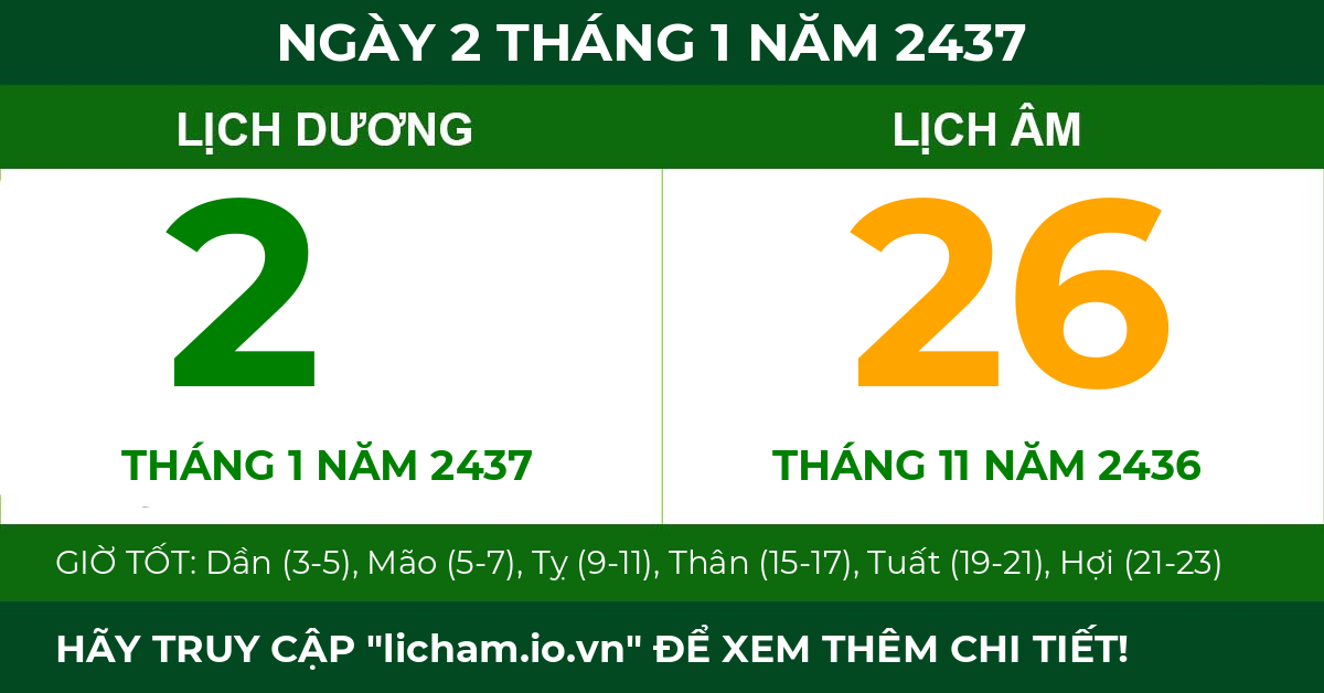 lịch âm ngày 2 tháng 1 năm 2437