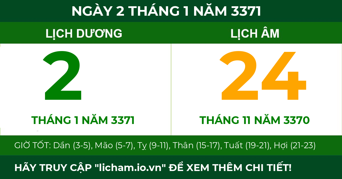 lịch âm ngày 2 tháng 1 năm 3371