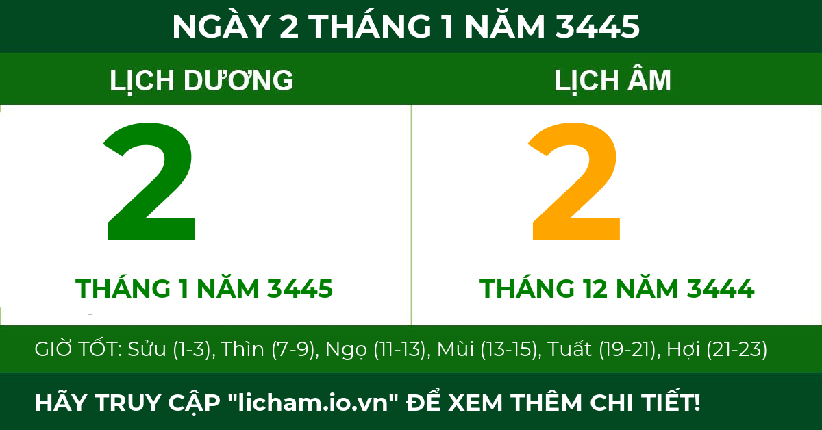 lịch âm ngày 2 tháng 1 năm 3445