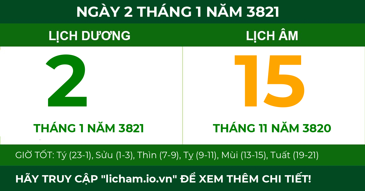 lịch âm ngày 2 tháng 1 năm 3821