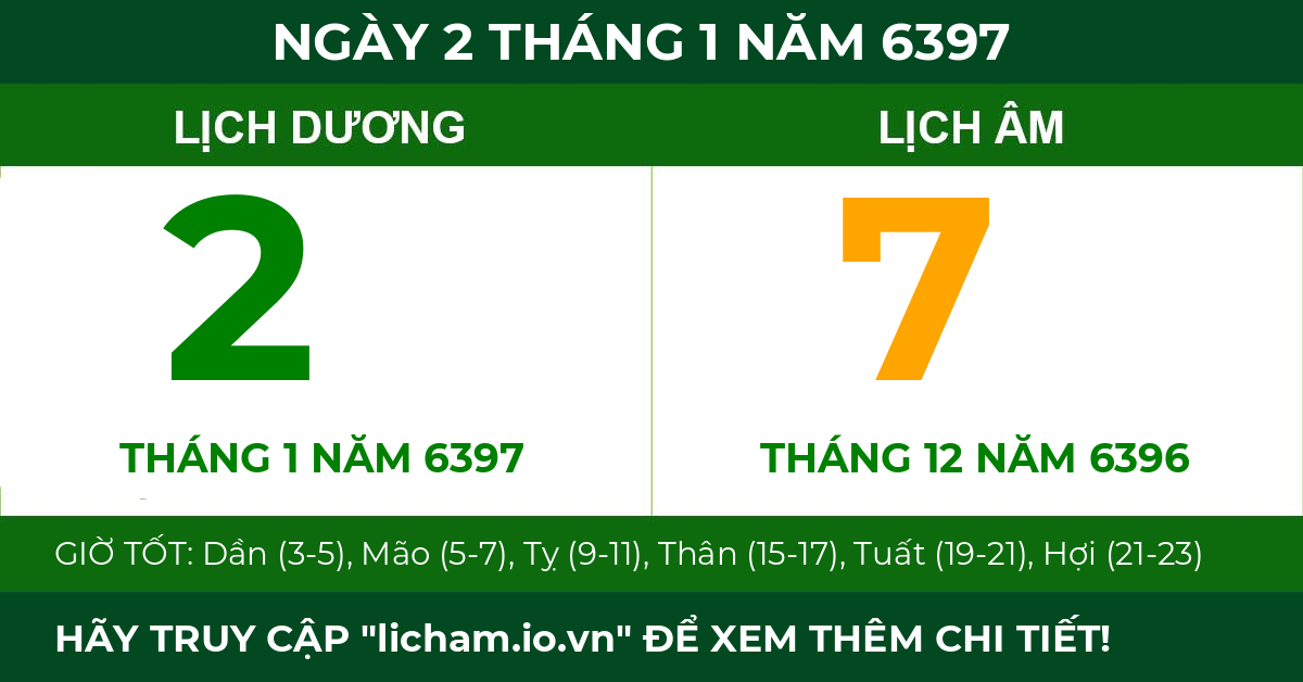 lịch âm ngày 2 tháng 1 năm 6397