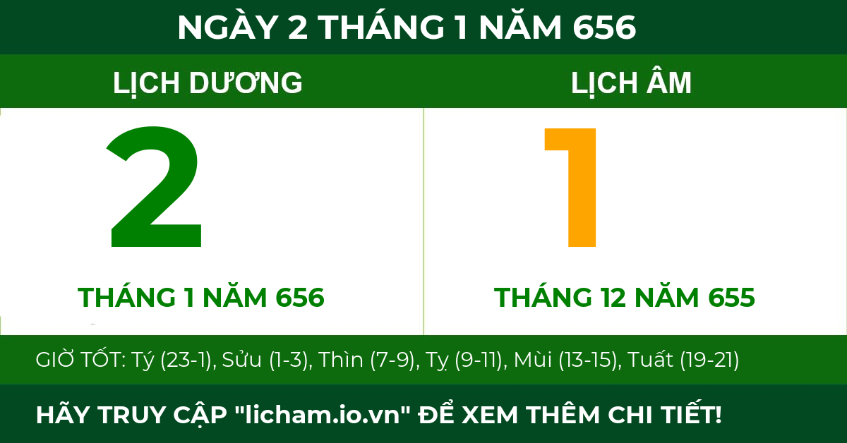lịch âm ngày 2 tháng 1 năm 656
