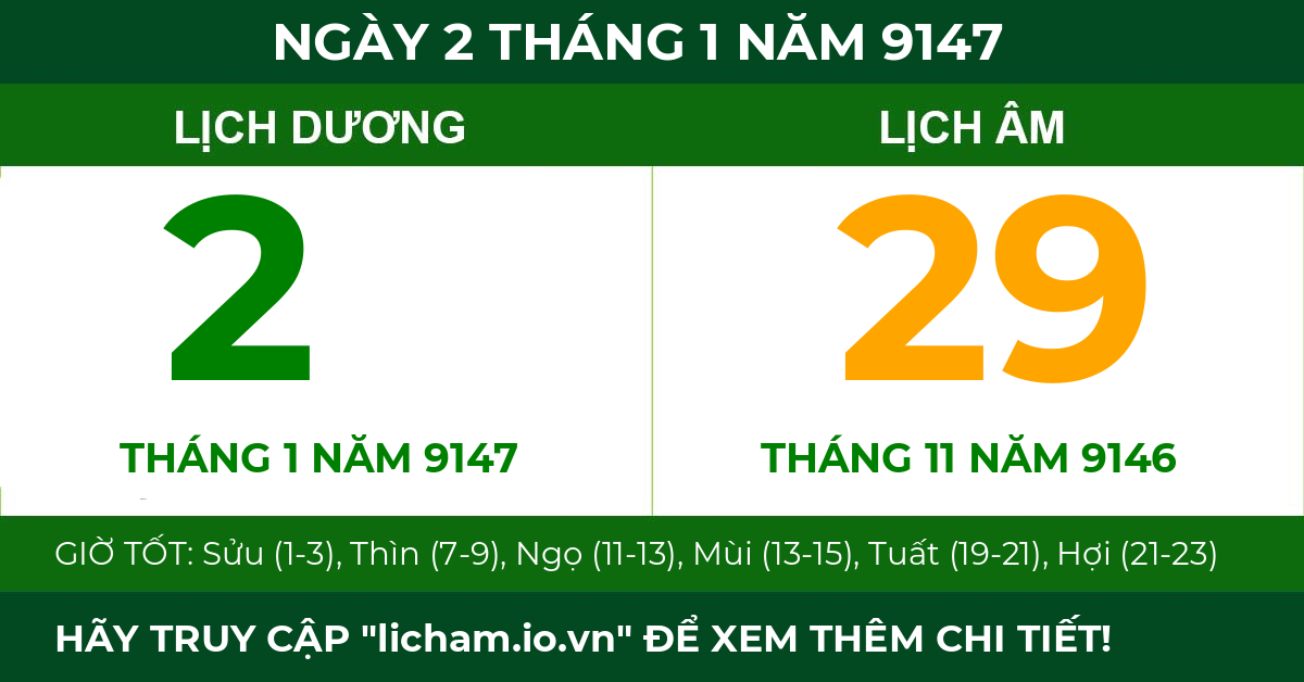 lịch âm ngày 2 tháng 1 năm 9147