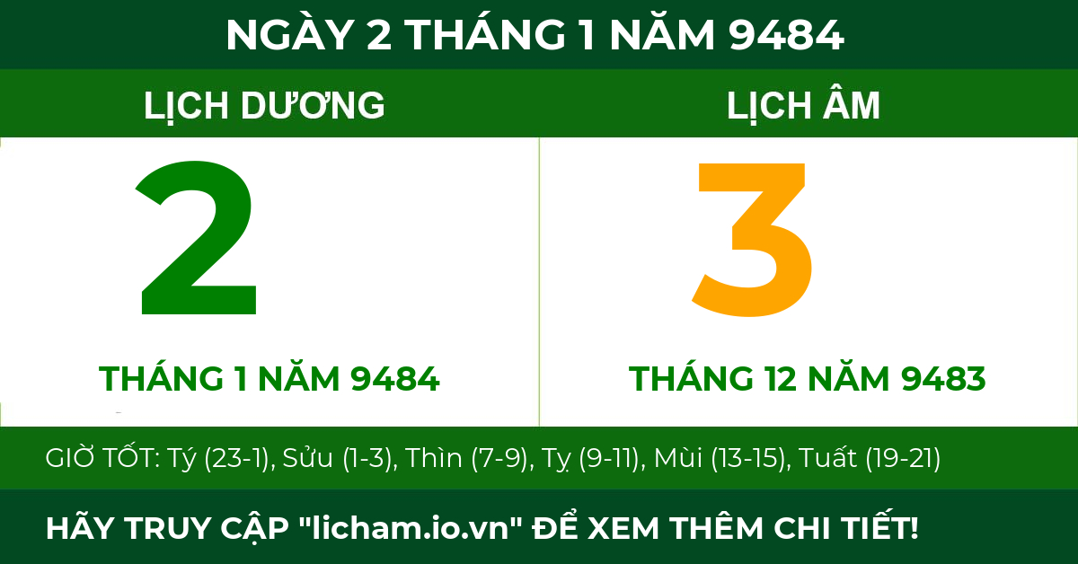 lịch âm ngày 2 tháng 1 năm 9484