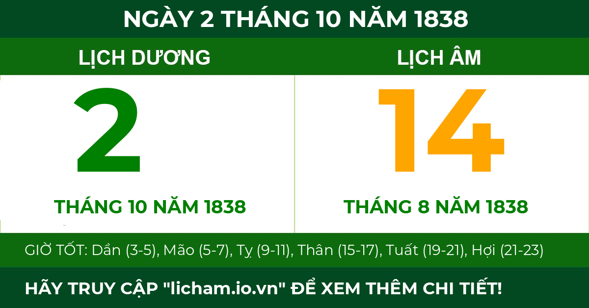 lịch âm ngày 2 tháng 10 năm 1838
