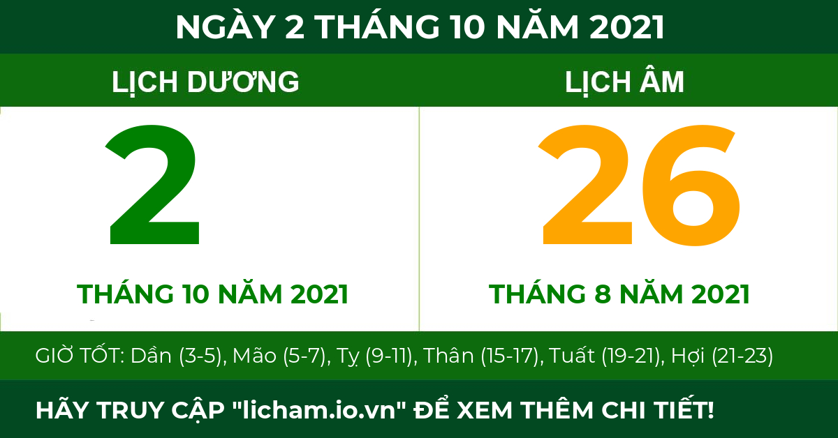 lịch âm ngày 2 tháng 10 năm 2021