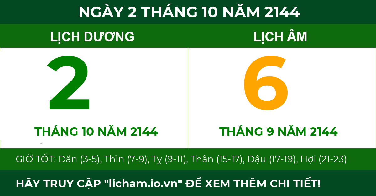 lịch âm ngày 2 tháng 10 năm 2144
