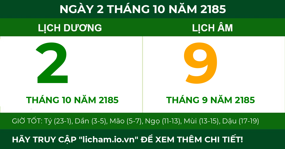 lịch âm ngày 2 tháng 10 năm 2185