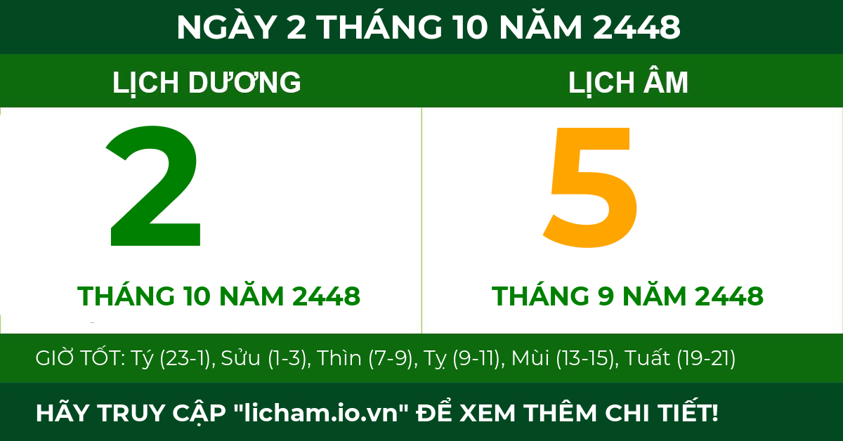 lịch âm ngày 2 tháng 10 năm 2448