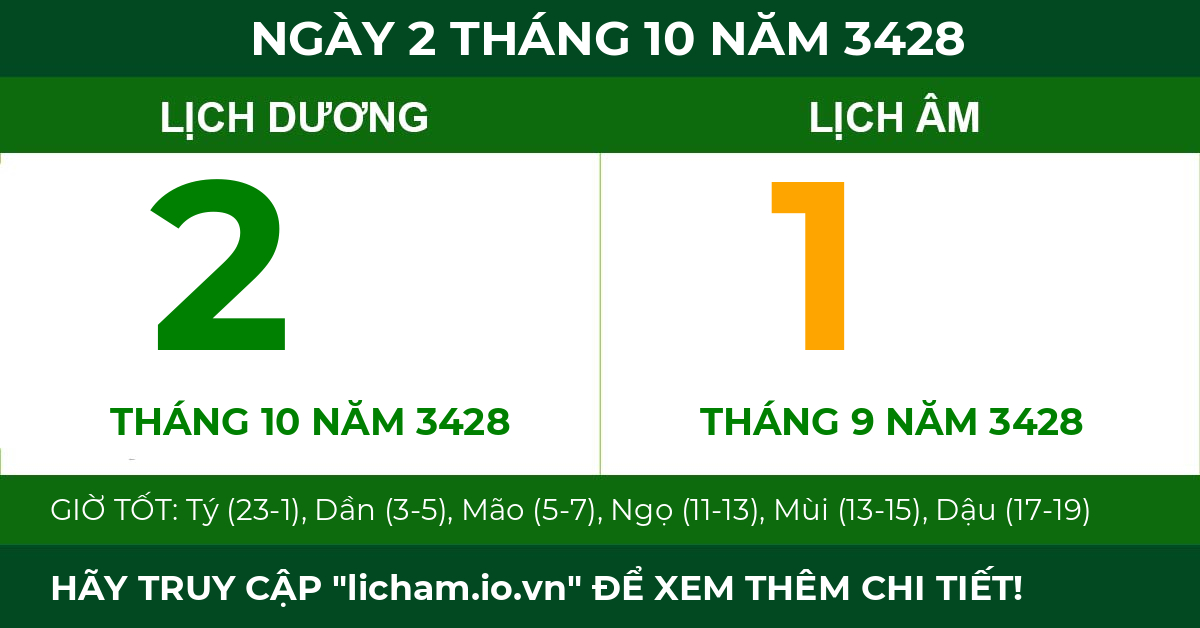 lịch âm ngày 2 tháng 10 năm 3428
