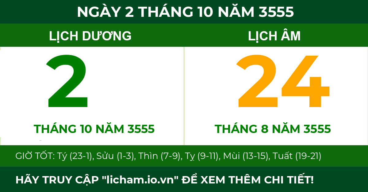 lịch âm ngày 2 tháng 10 năm 3555
