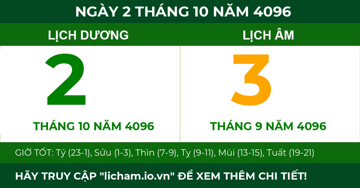 lịch âm ngày 2 tháng 10 năm 4096