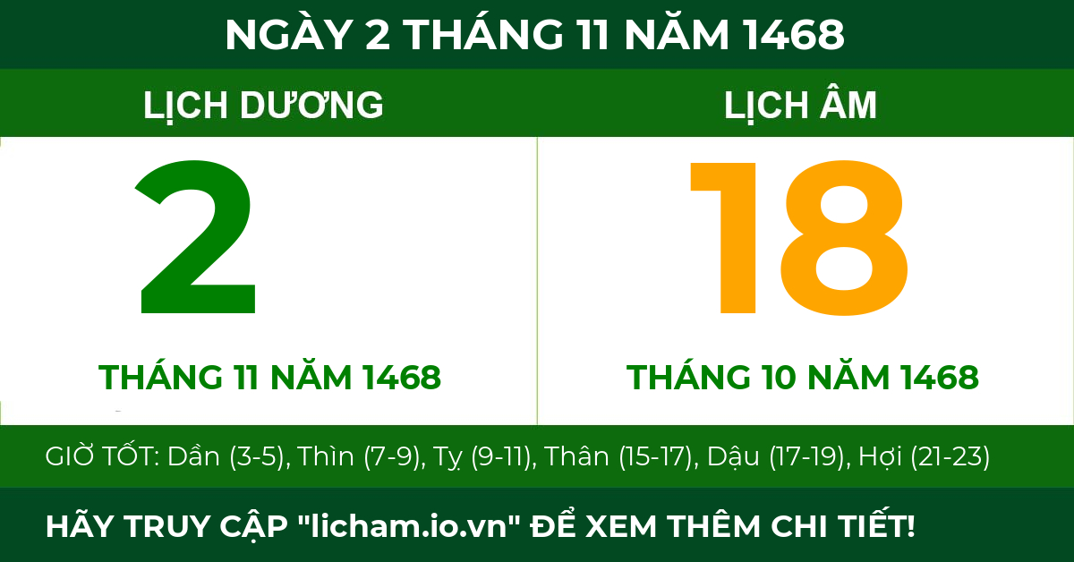 lịch âm ngày 2 tháng 11 năm 1468