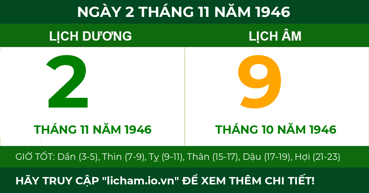 lịch âm ngày 2 tháng 11 năm 1946