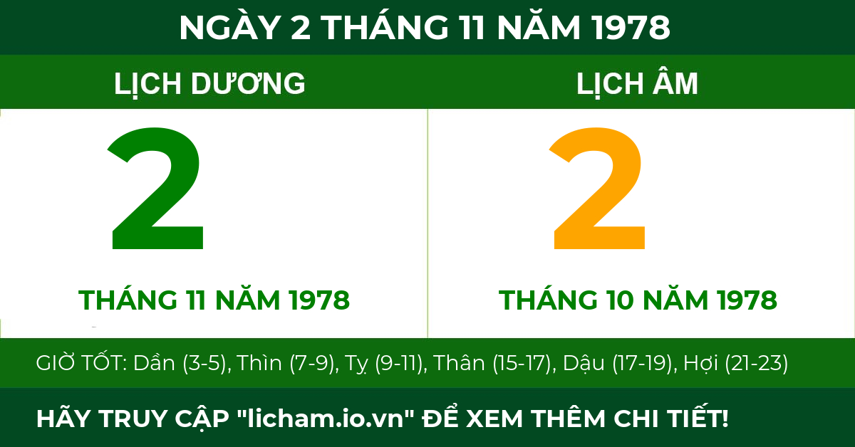 lịch âm ngày 2 tháng 11 năm 1978