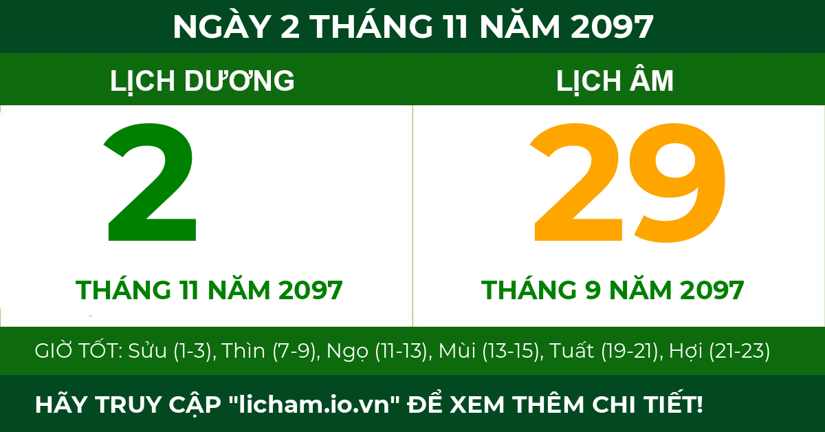 lịch âm ngày 2 tháng 11 năm 2097
