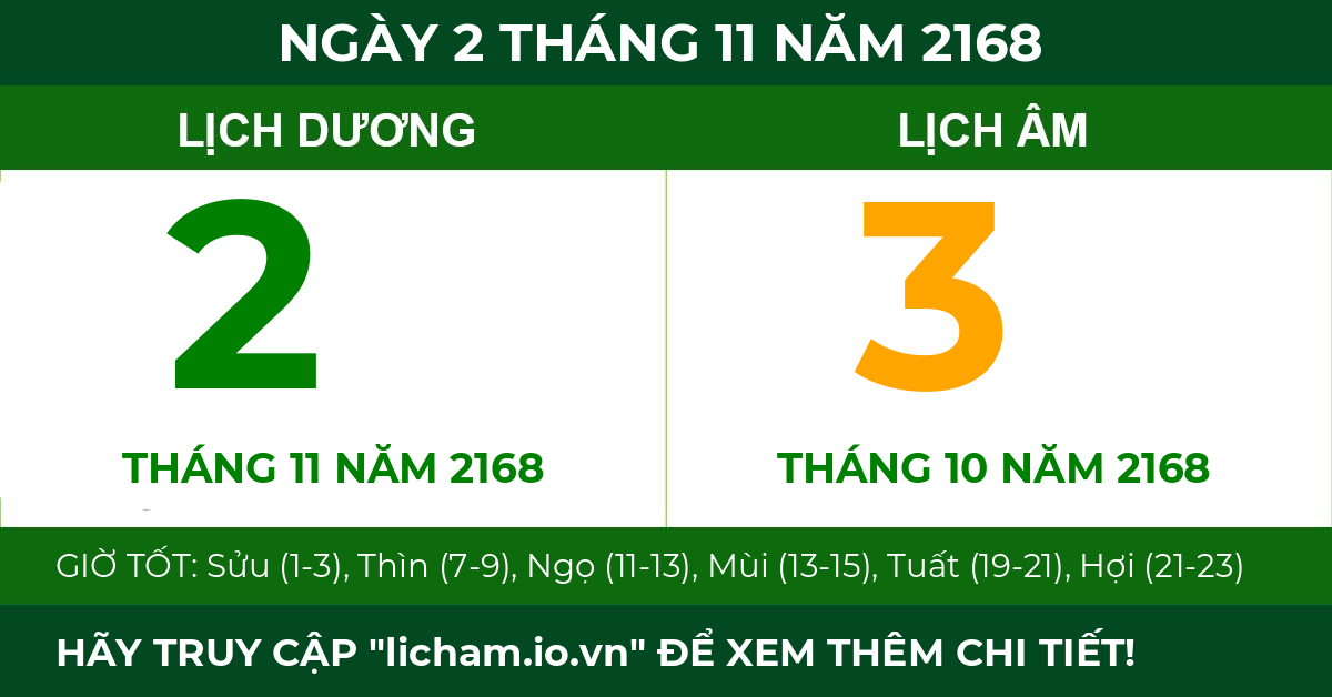 lịch âm ngày 2 tháng 11 năm 2168