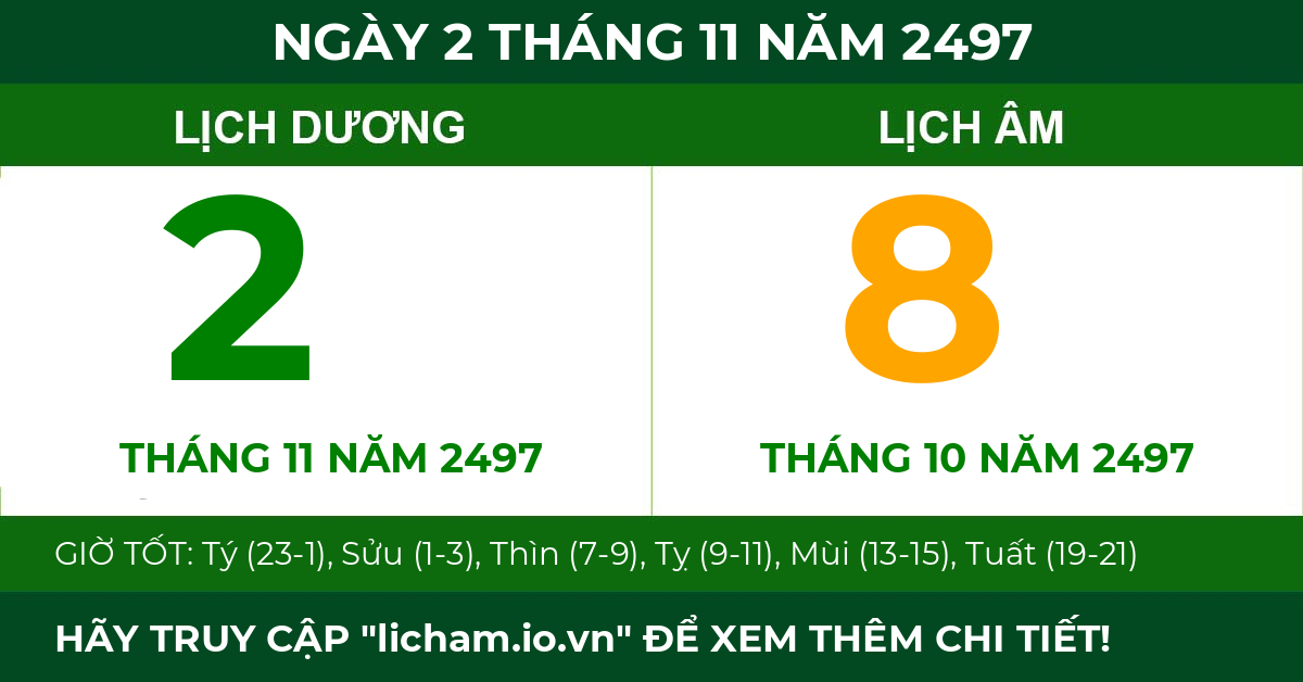 lịch âm ngày 2 tháng 11 năm 2497