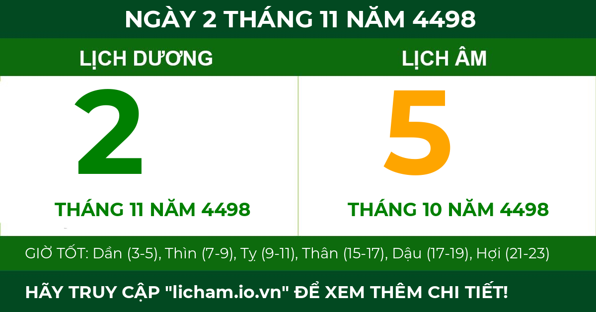lịch âm ngày 2 tháng 11 năm 4498