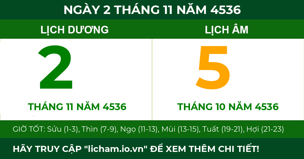 lịch âm ngày 2 tháng 11 năm 4536