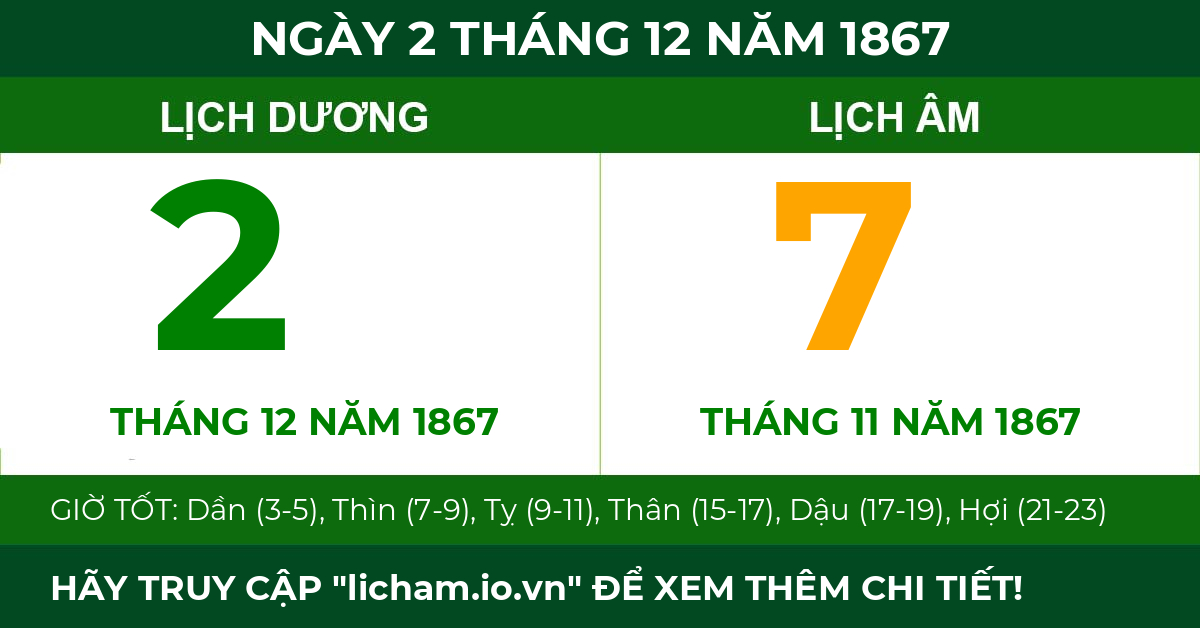 lịch âm ngày 2 tháng 12 năm 1867
