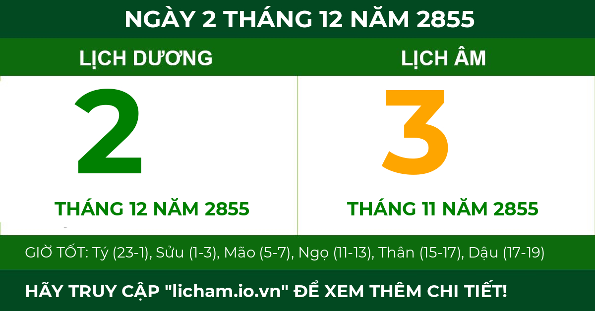 lịch âm ngày 2 tháng 12 năm 2855
