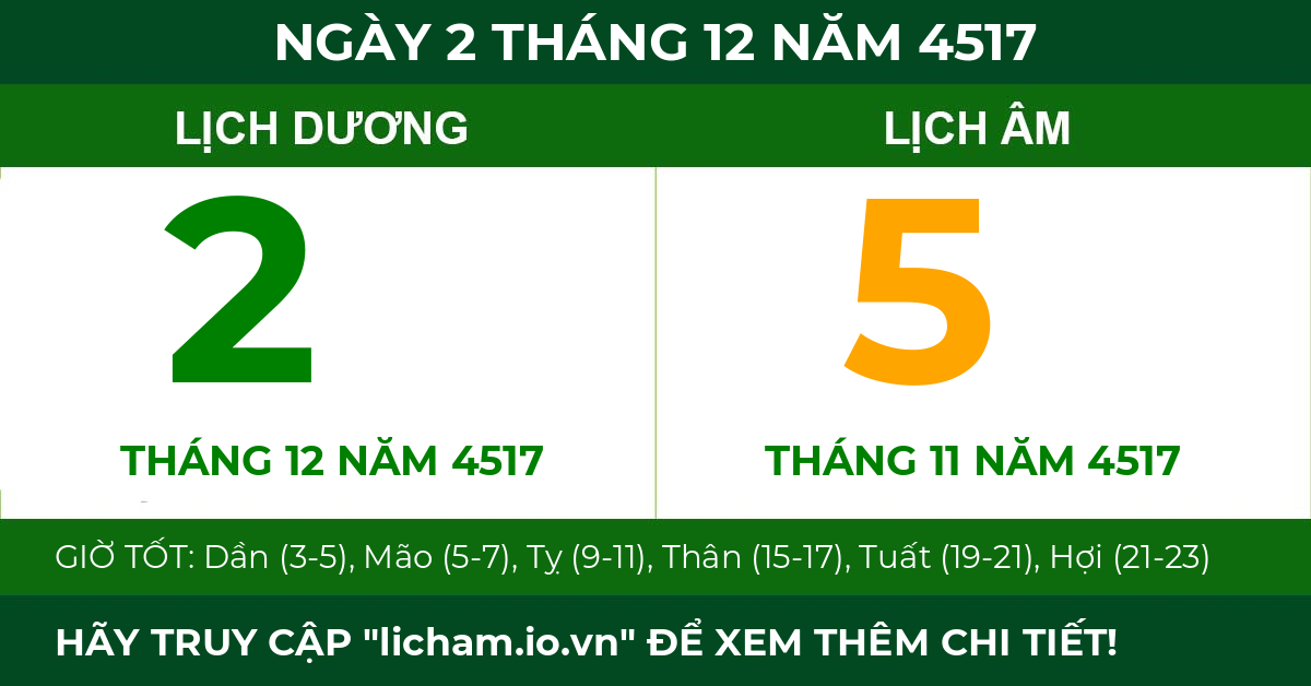 lịch âm ngày 2 tháng 12 năm 4517