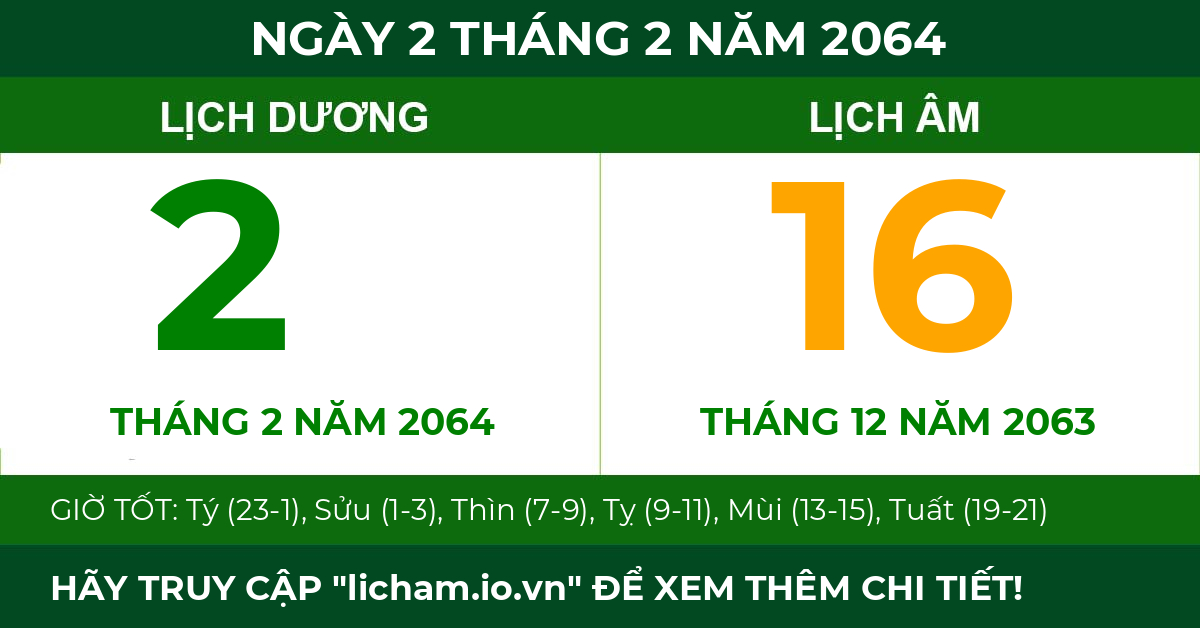 lịch âm ngày 2 tháng 2 năm 2064
