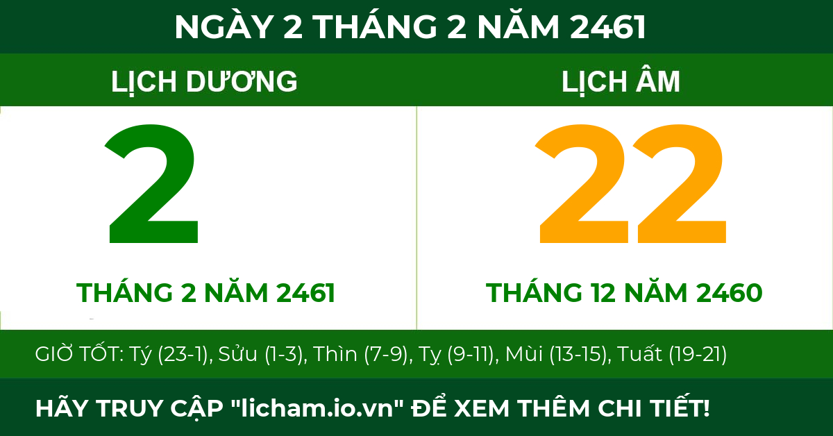 lịch âm ngày 2 tháng 2 năm 2461