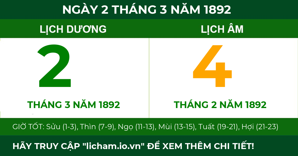 lịch âm ngày 2 tháng 3 năm 1892