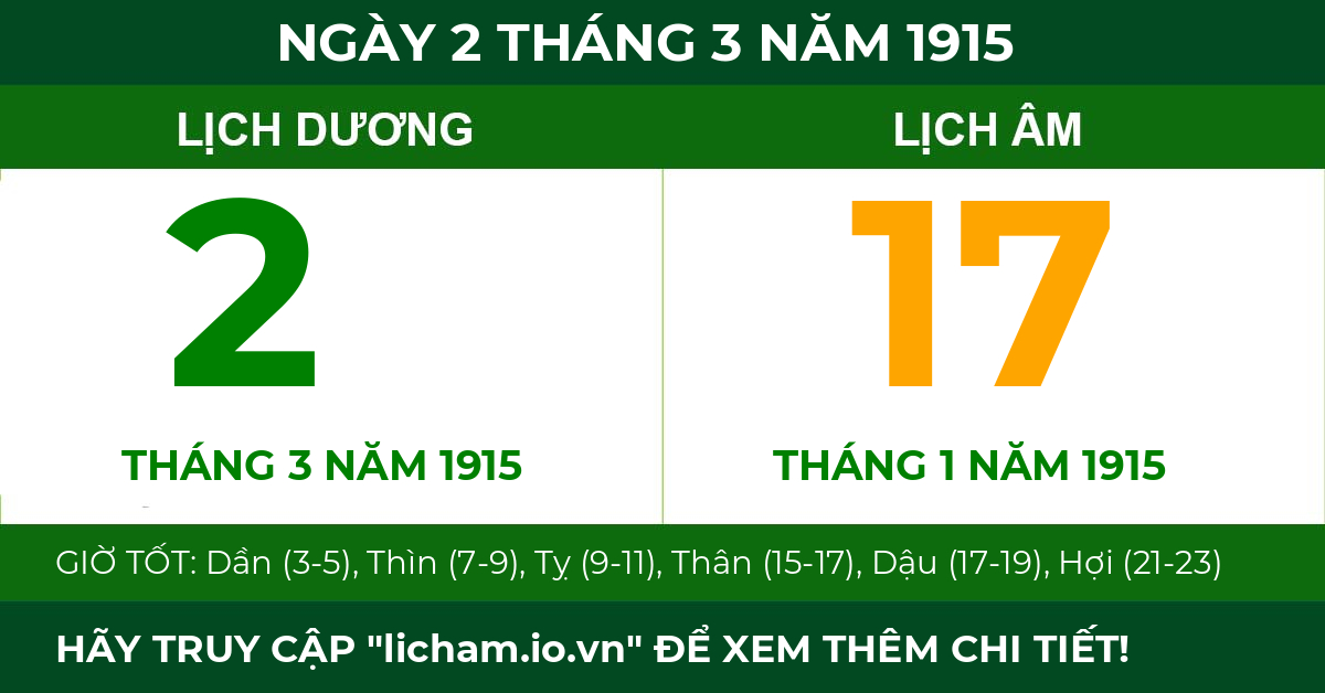 lịch âm ngày 2 tháng 3 năm 1915