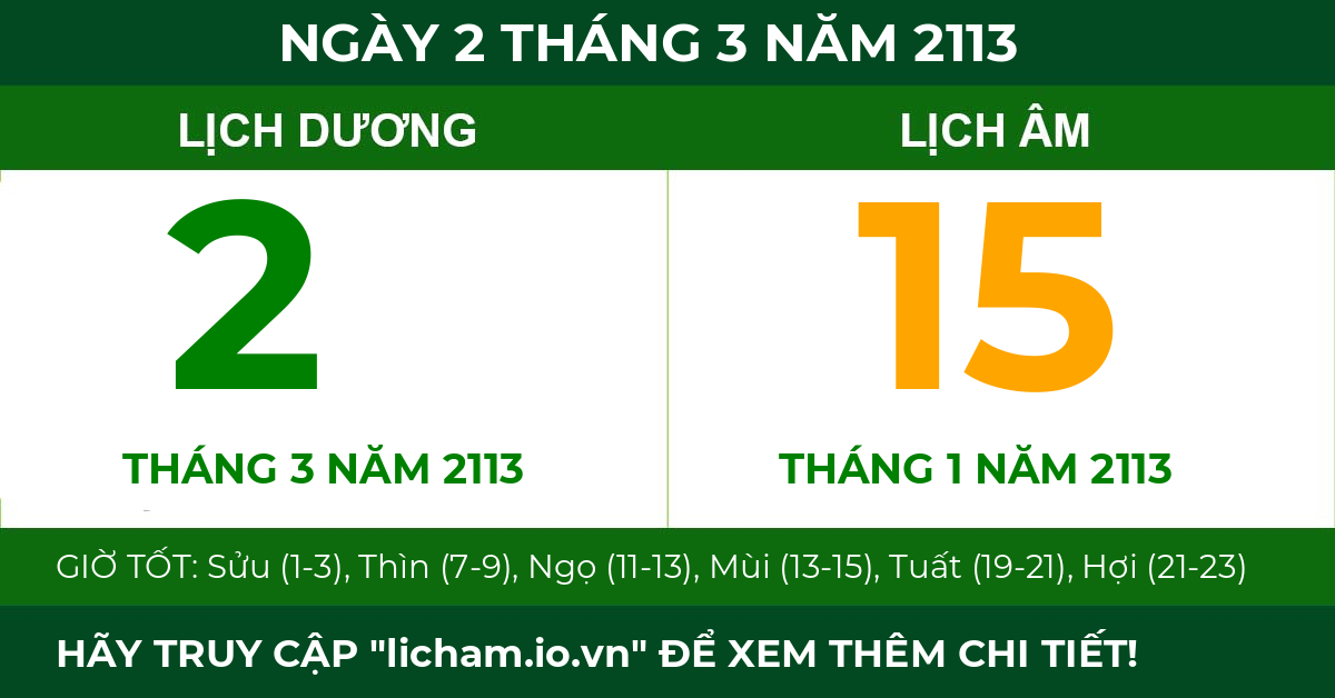lịch âm ngày 2 tháng 3 năm 2113